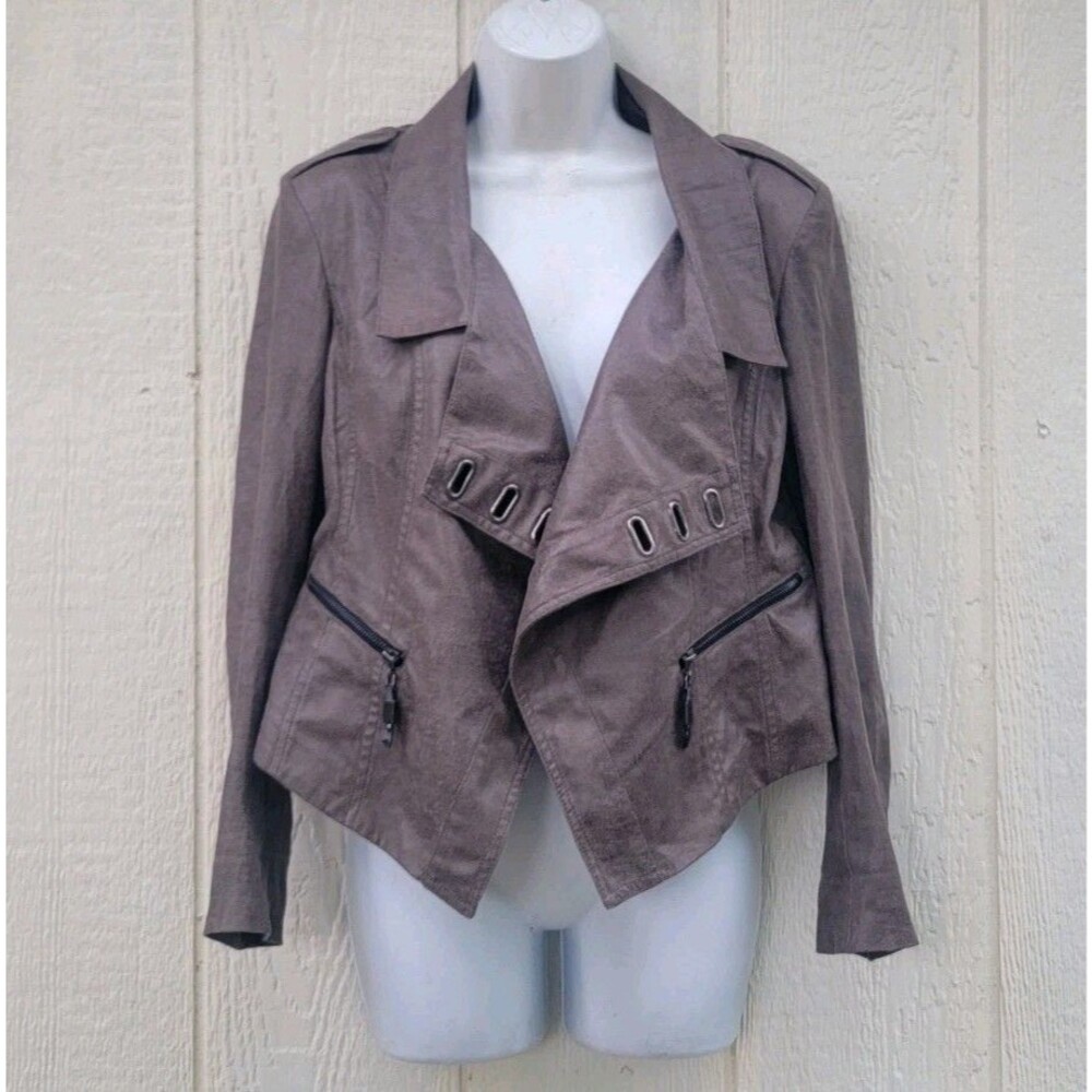 Insight newyork faux Suede moto jacket sz 4 Cropped brn Shoulder Pads Grunge